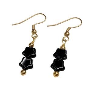 Handmade Black Star Dangle Earring Gold Hardware